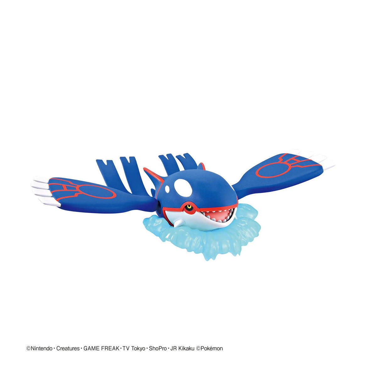 Bandai Kyogre Pokémon Model Kit 62 in a forward swimming action pose on a wave display base