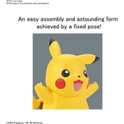 Close-up of the assembled Pikachu Quick Model Kit showing its cheerful expression and fixed pose.