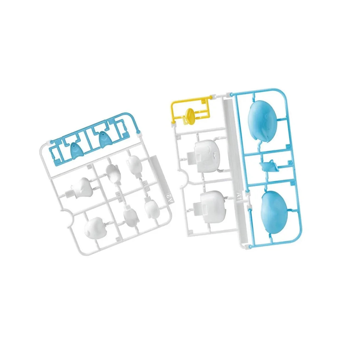 Blue white and yellow plastic runner parts included with the Bandai Quaxly Pokémon model kit