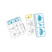 Blue white and yellow plastic runner parts included with the Bandai Quaxly Pokémon model kit
