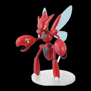 Assembled Bandai Scizor Pokémon Model Kit 55 front pose with articulated claws and clear display base