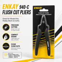 Enkay 940-C flush cut pliers in black and yellow packaging with precision cutting features for hobby and model kit work